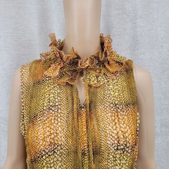 Silk Ruffled Sleeveless Top in Abstract Animal Print Pleated - Picture 5 of 13